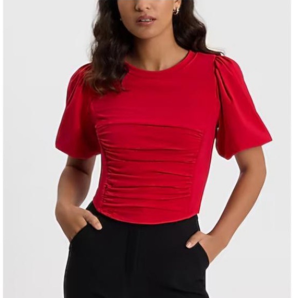 Express Puff Sleeve Corset Cropped Tee - Picture 1 of 6